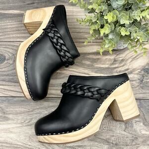 NIB Dolce Vita 9 Hila Braided Block Heel Leather Mule Clogs Black